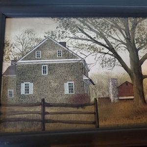 Black framed stone house primitive picture